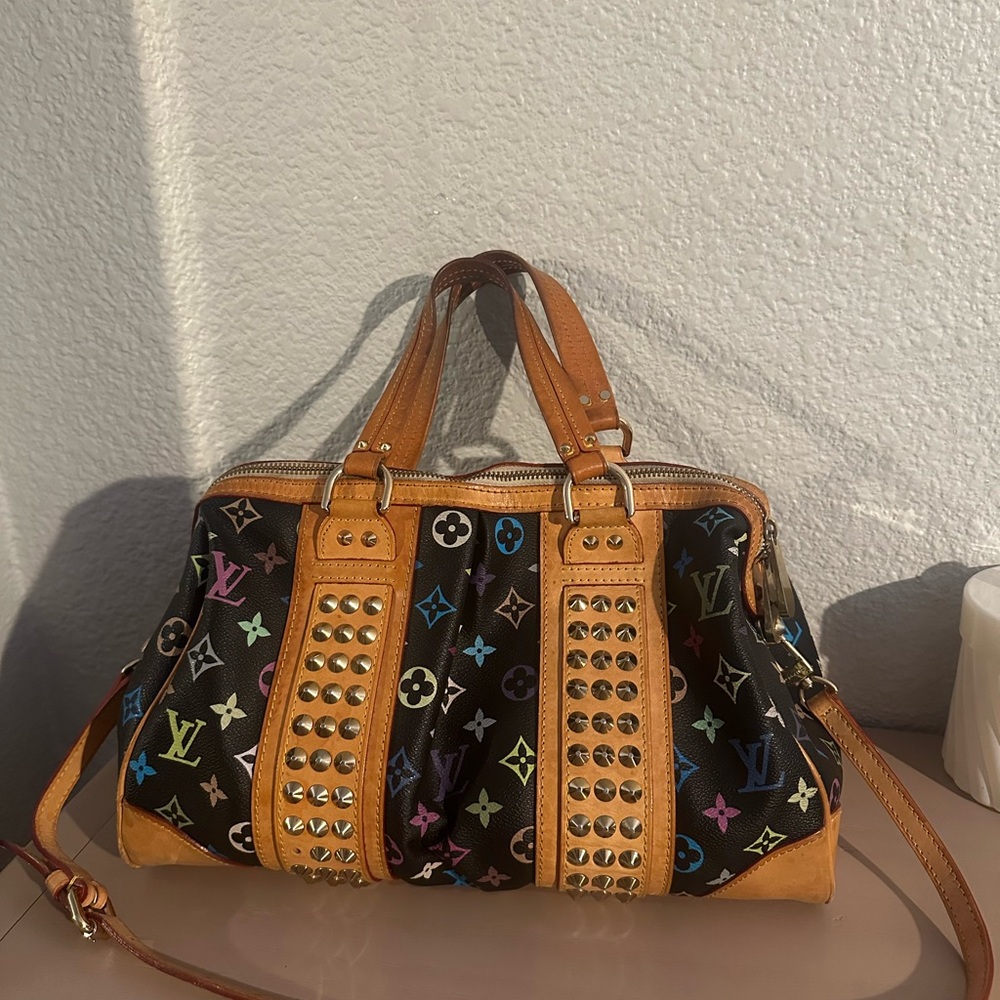 Louis Vuitton Black Multicolor Satchel with Tan Accents